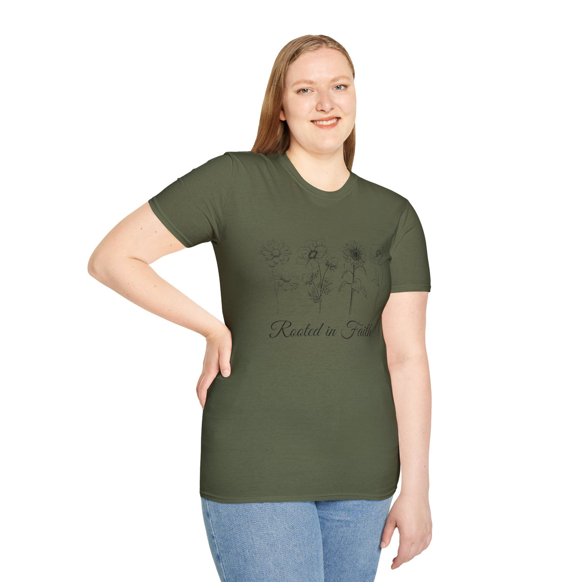 T-Shirt — "Rooted in Faith" Floral Sketch Tee