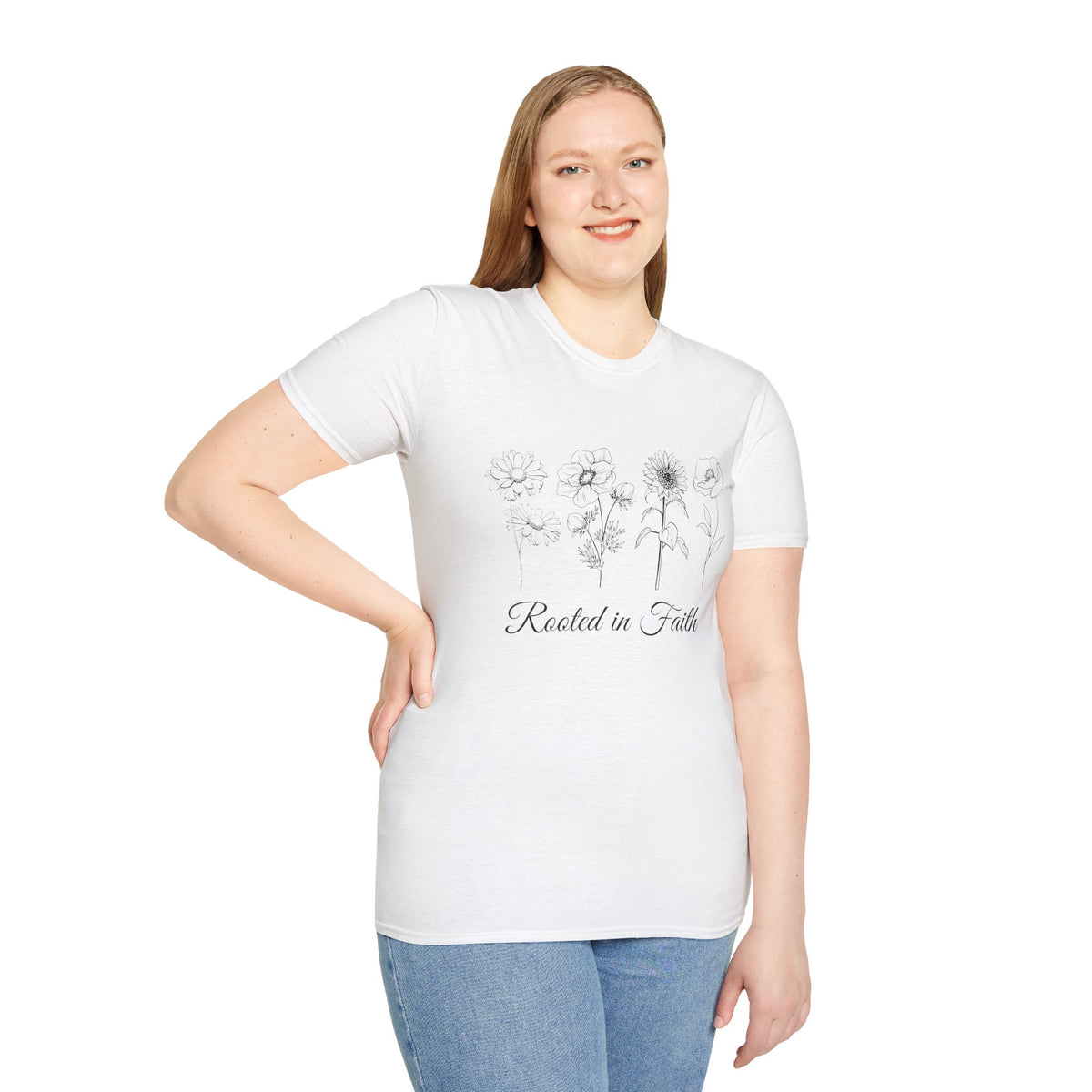 T-Shirt — "Rooted in Faith" Floral Sketch Tee