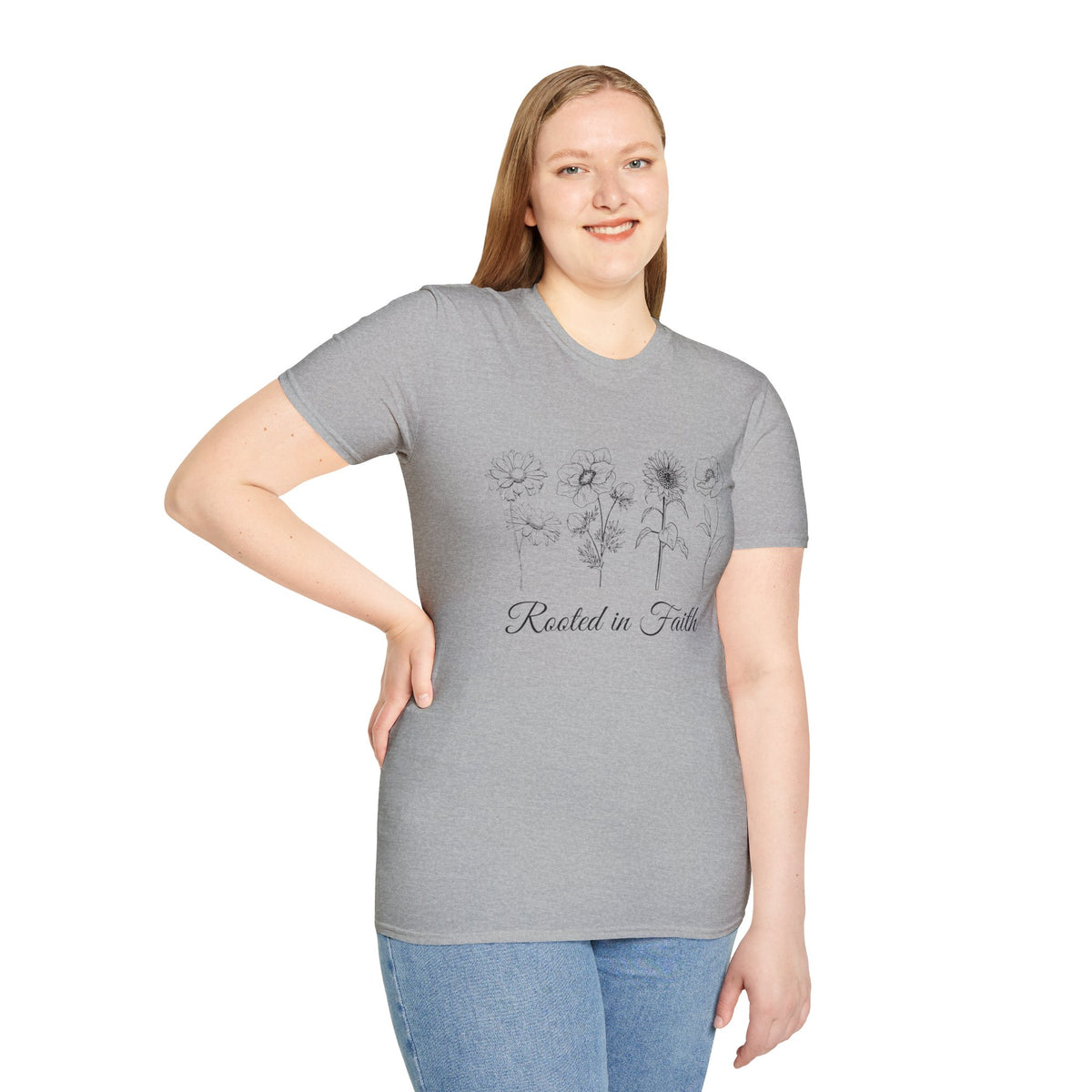 T-Shirt — "Rooted in Faith" Floral Sketch Tee