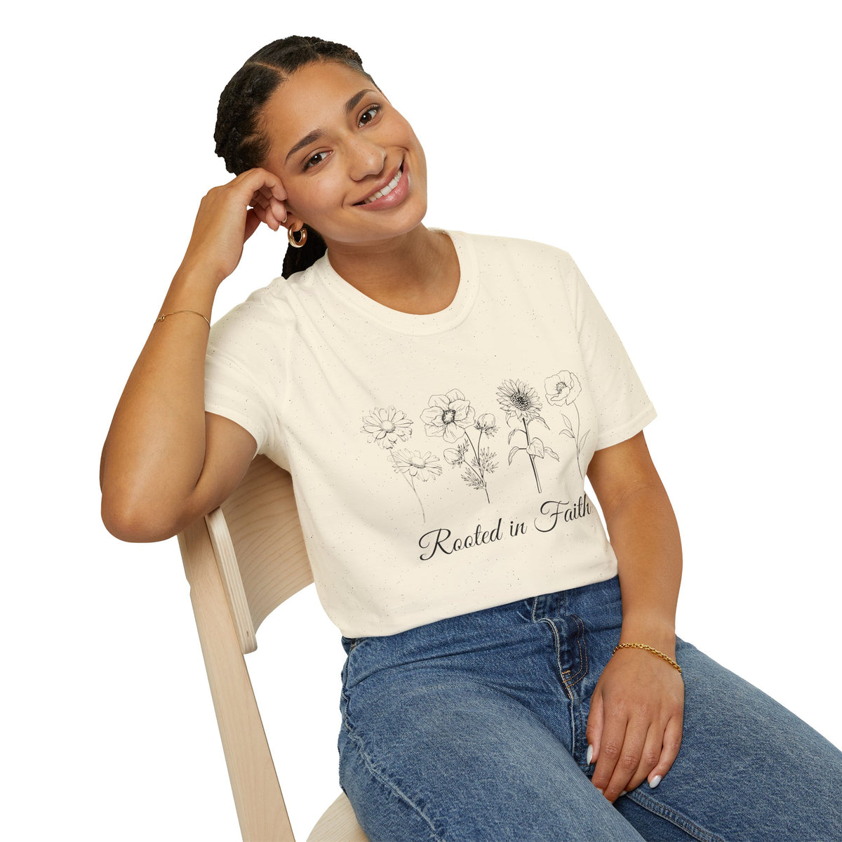 T-Shirt — "Rooted in Faith" Floral Sketch Tee