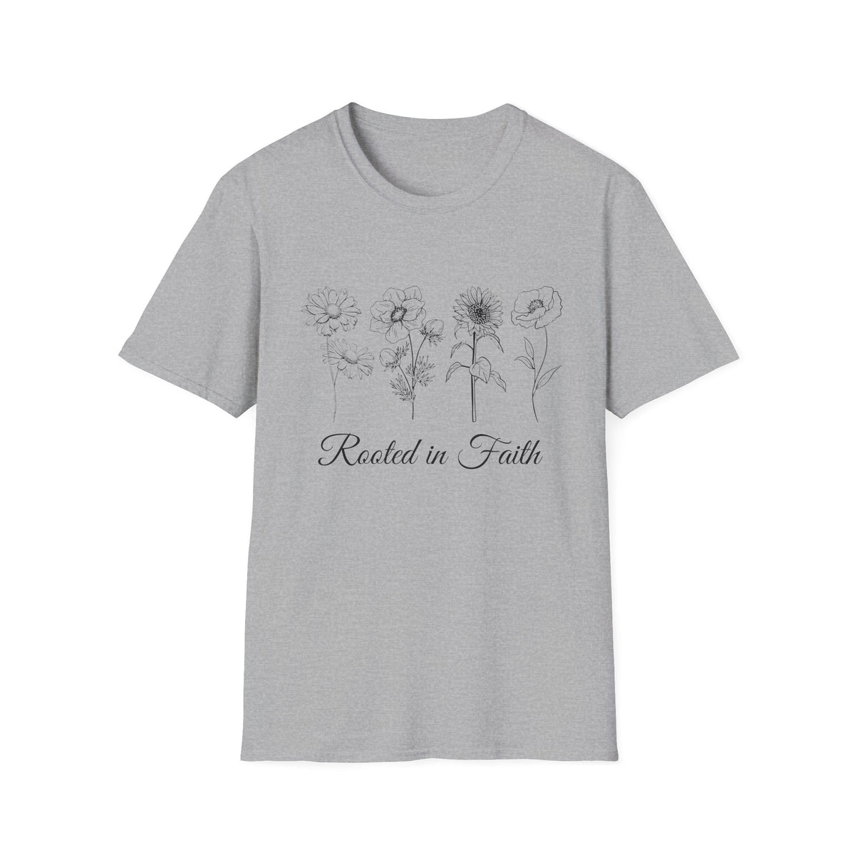 T-Shirt — "Rooted in Faith" Floral Sketch Tee
