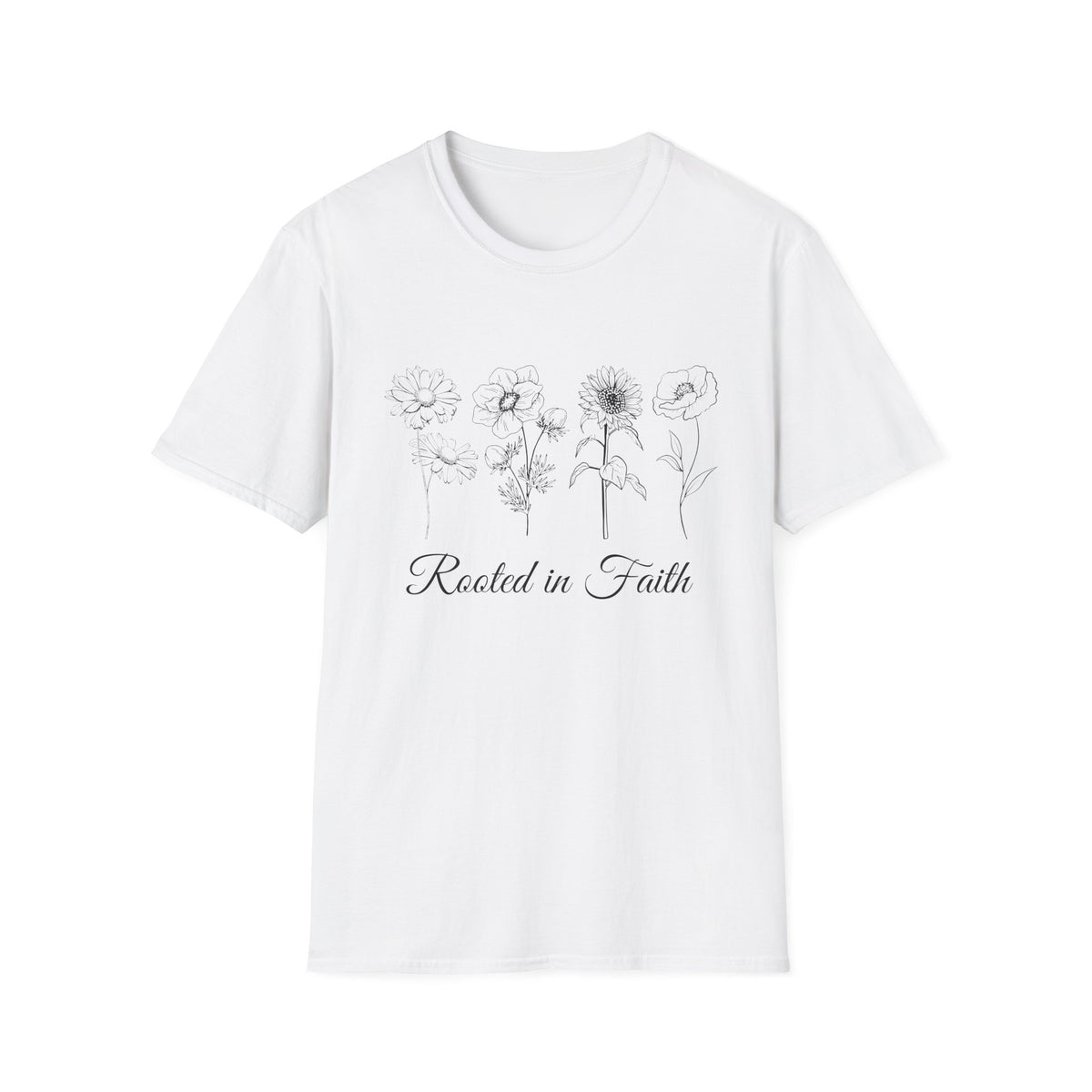 T-Shirt — "Rooted in Faith" Floral Sketch Tee