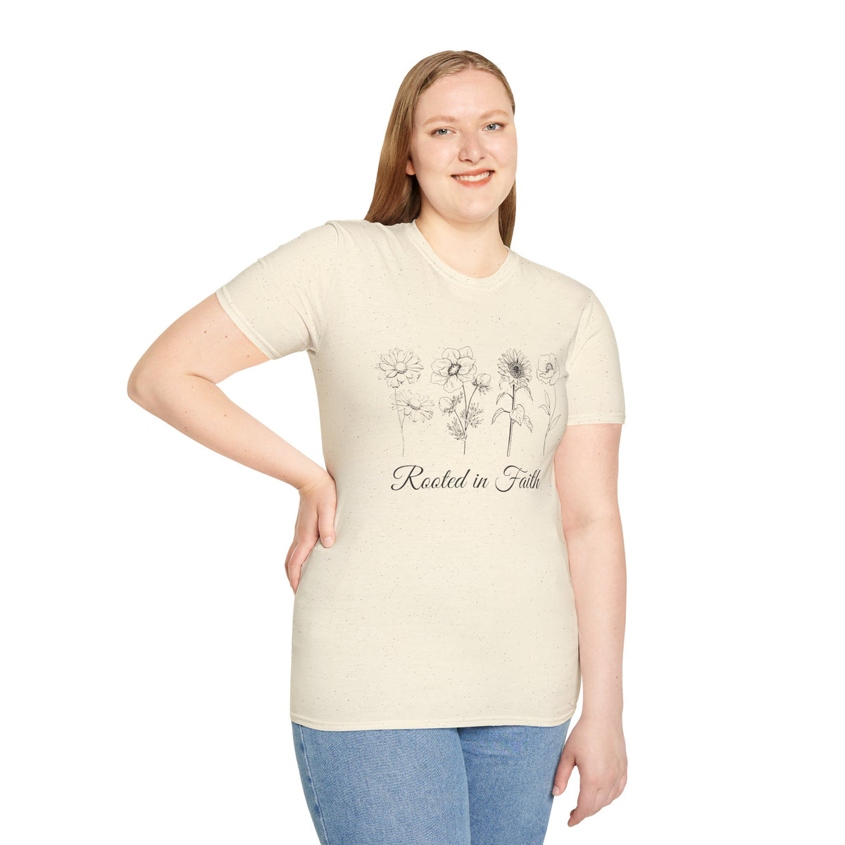 T-Shirt — "Rooted in Faith" Floral Sketch Tee
