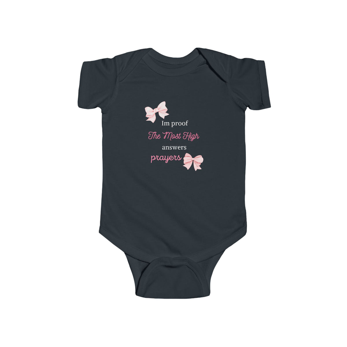 Baby Girl Bodysuit - "God Answers Prayers" Pink Bow Infant Onesie