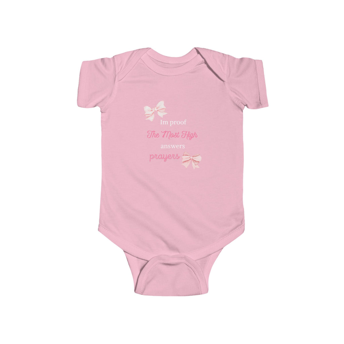 Baby Girl Bodysuit - "God Answers Prayers" Pink Bow Infant Onesie