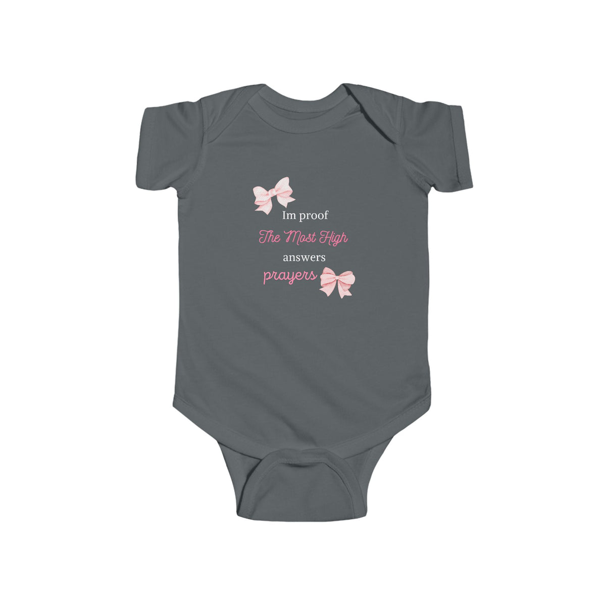 Baby Girl Bodysuit - "God Answers Prayers" Pink Bow Infant Onesie