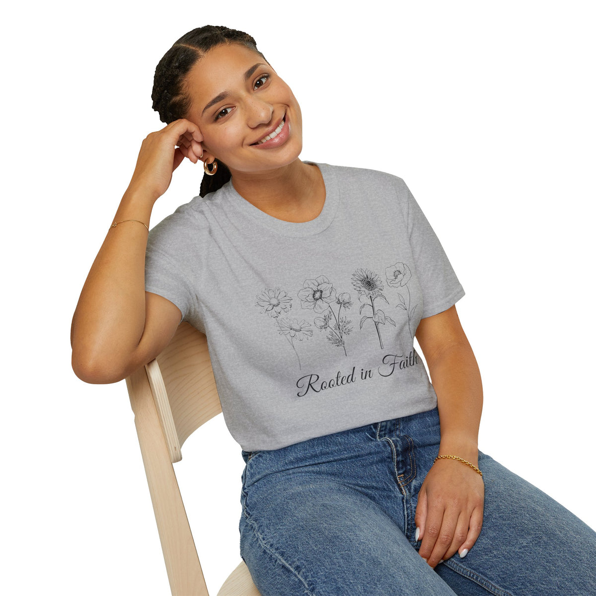 T-Shirt — "Rooted in Faith" Floral Sketch Tee