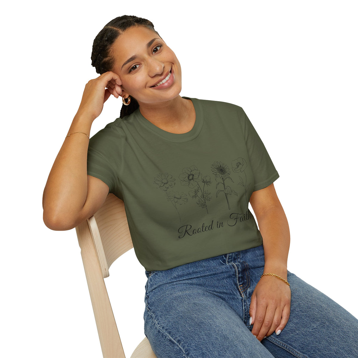 T-Shirt — "Rooted in Faith" Floral Sketch Tee