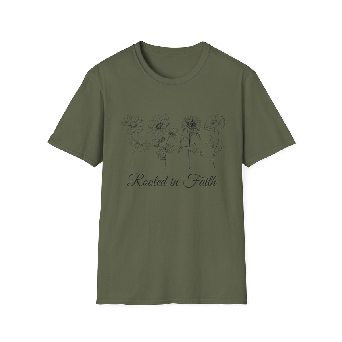 T-Shirt — "Rooted in Faith" Floral Sketch Tee